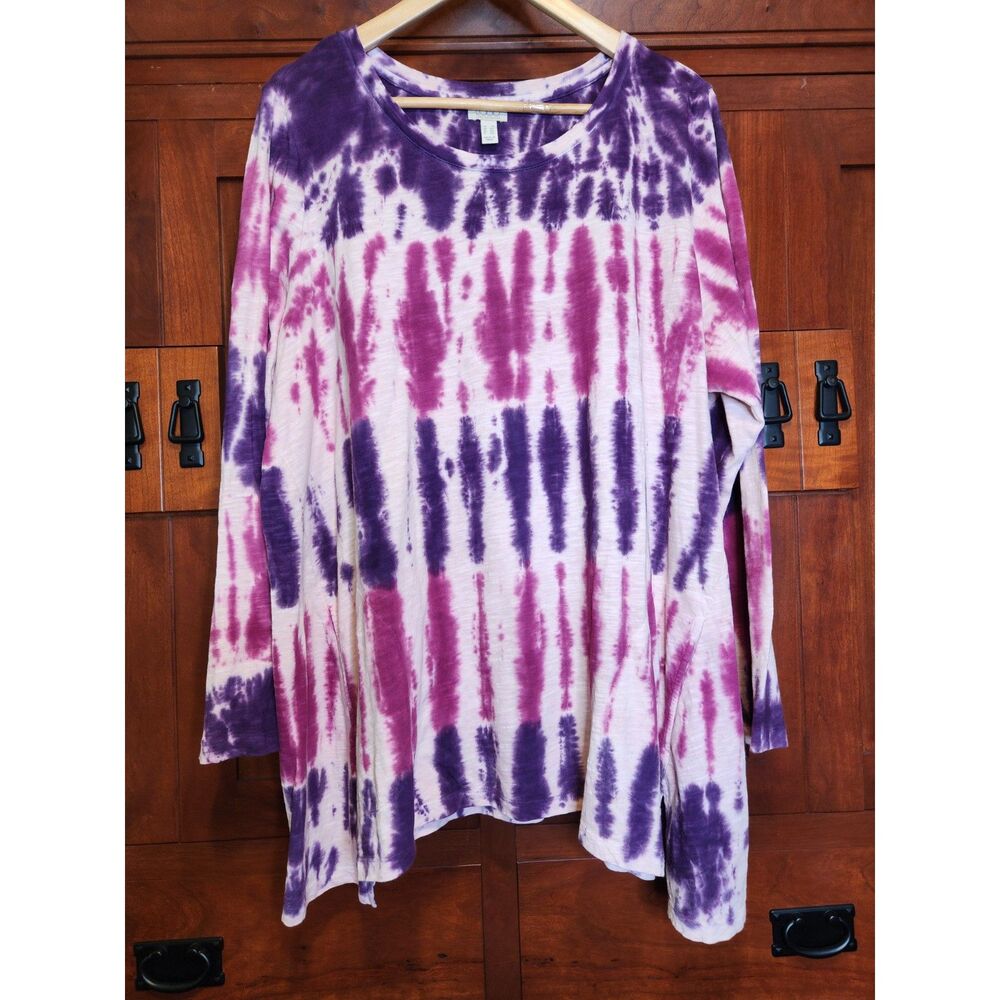 LOGO by Lori Goldstein Tie Dyed Long Sleeve Tee Shirt Purple White Pink Size 2X